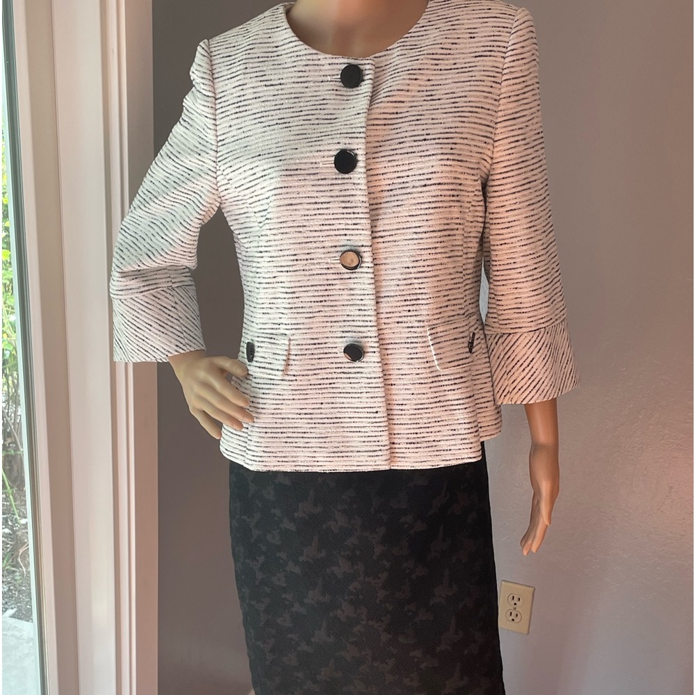 Striped Tweed Collarless Jacket